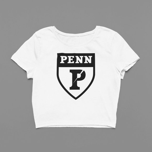 NEW UPENN Quakers Big Monotone Logo Form Fit Crop Top Shirt WHITE - Picture 2 of 4